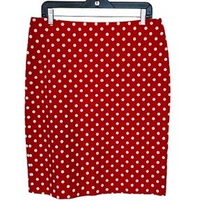 Talbots Red and White Polka Dot Pencil Skirt Size 10 Cotton Spandex Pin Up Style